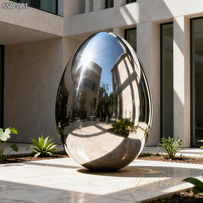 large Polished Modern Metal Egg Sculpture