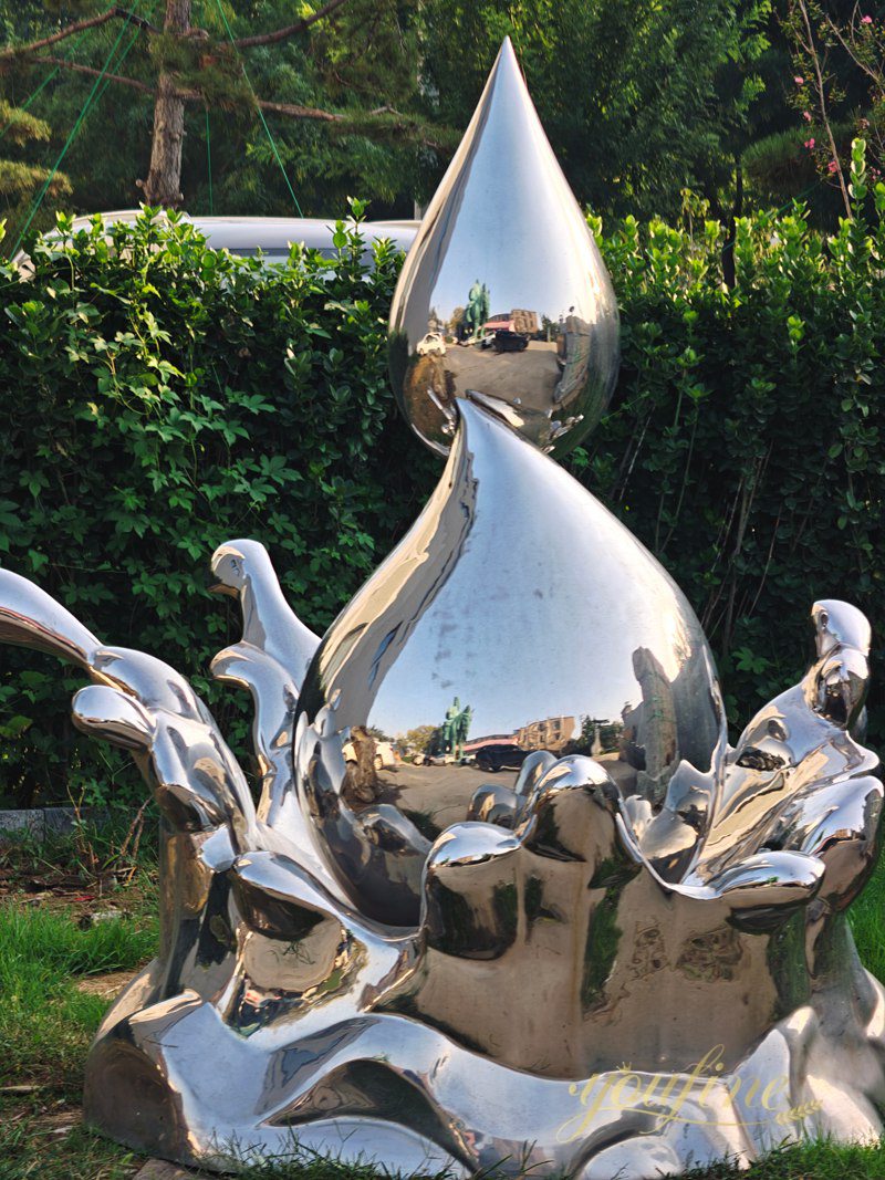 Stainless Steel Modern Water Drop and Wave Sculpture - Mirror Stainless Steel Sculpture - 2 large Stainless Steel Modern Water Drop and Wave Sculpture