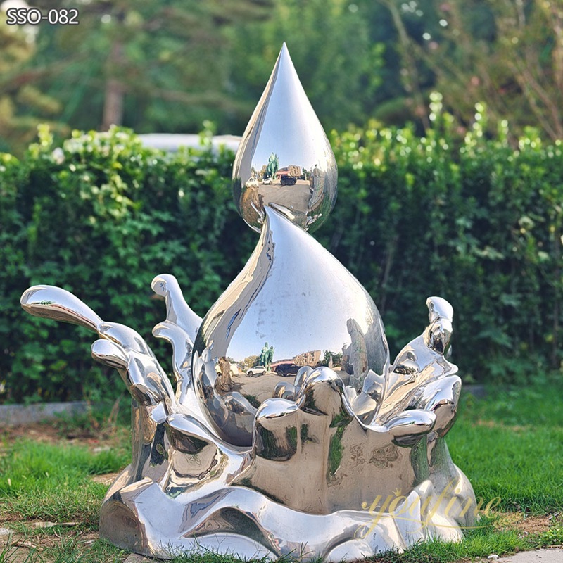 Stainless Steel Modern Water Drop and Wave Sculpture