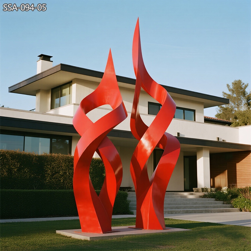 Modern Metal Red Outdoor Sculptures for Villa Garden - Garden Metal Sculpture - 6
