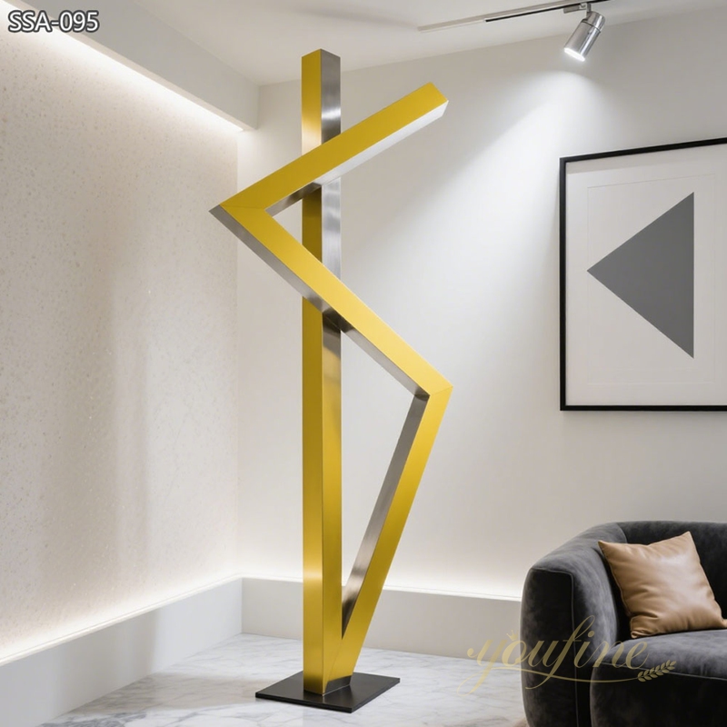 abstract golden Modern Floor Standing Metal Sculptures