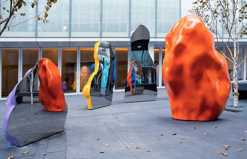 large modern stainless steel colorful rock sculpture (3)