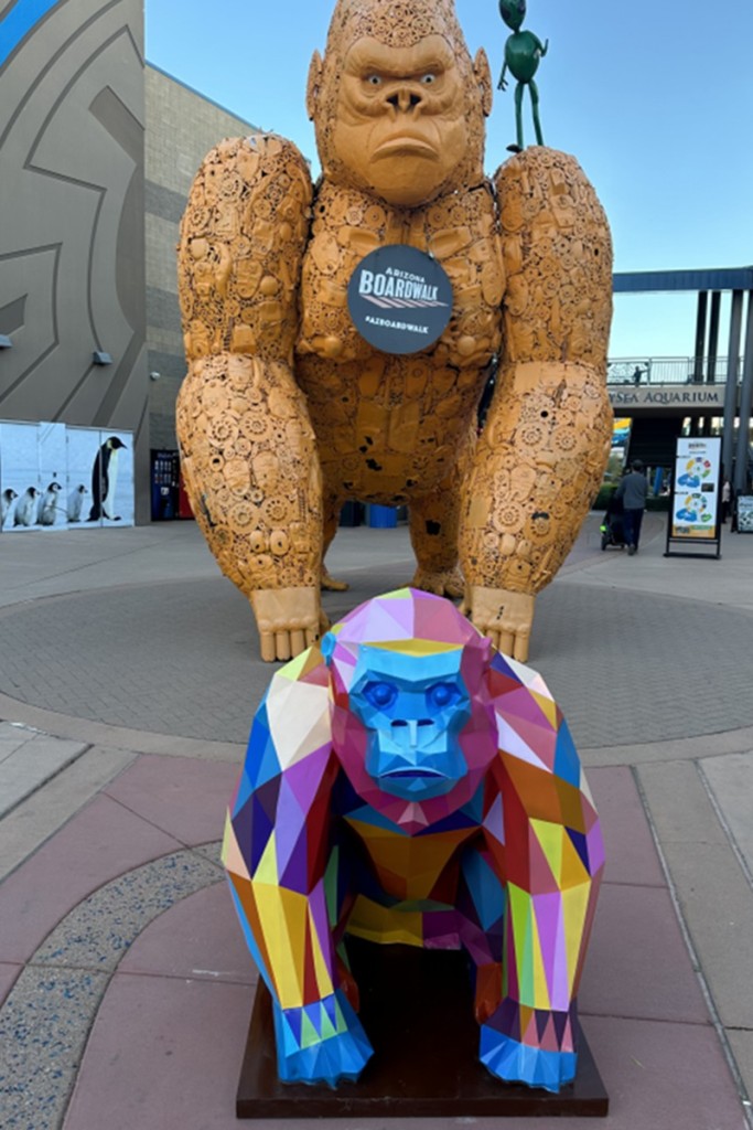 American Amusement Park Sculpture Project - - 6 modern stainless steel gorilla sculpture