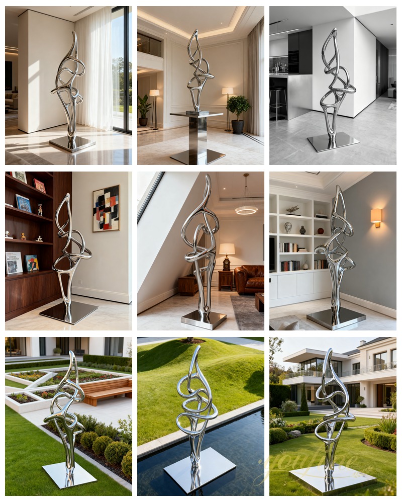 modern stainless steel tall sculpture for different places