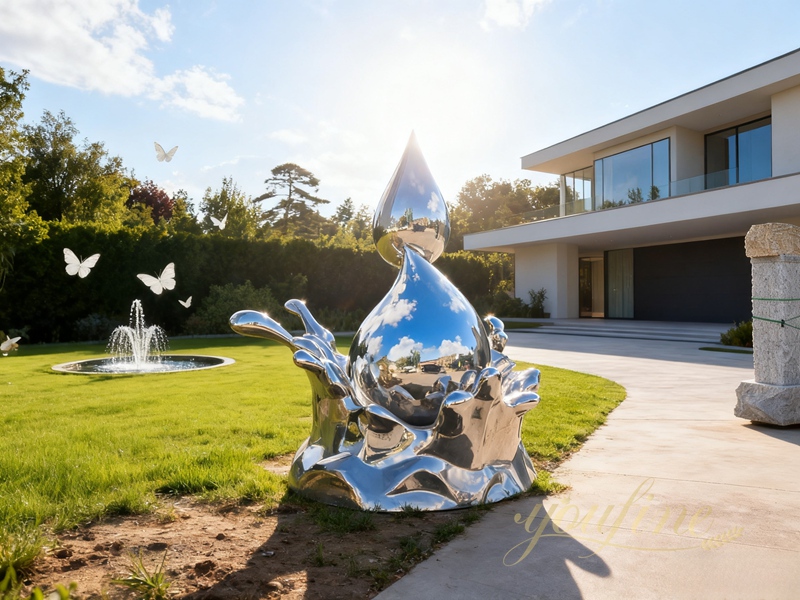 Stainless Steel Modern Water Drop and Wave Sculpture - Mirror Stainless Steel Sculpture - 3 outdoor stainless steel water drop sculpture (1)