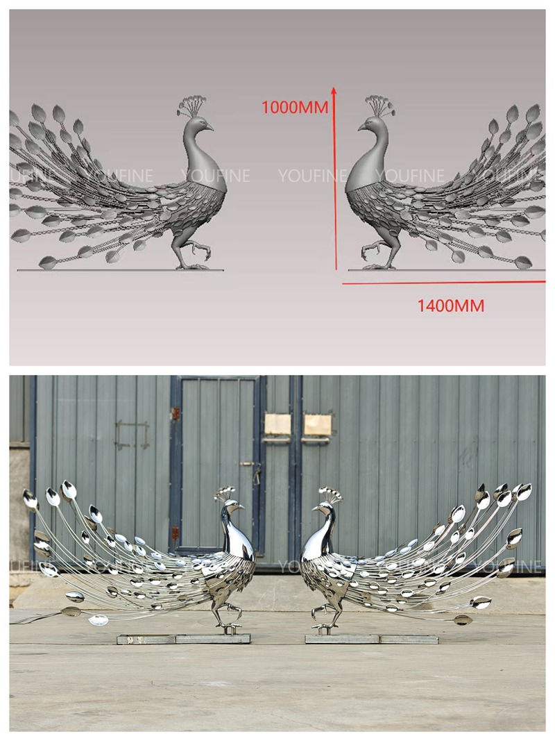 Custom Stainless Steel Peacock Sculpture - Metal Animal Sculpture - 4 youfine Custom Stainless Steel Peacock Sculpture
