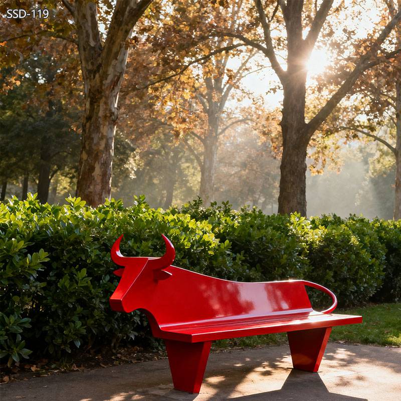 Stainless Modern Red Bull Sculpture - Geometric Animal Sculpture - 5