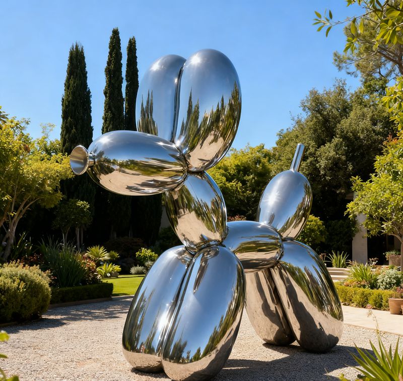 large garden sliver stainless steel balloon dog sculpture