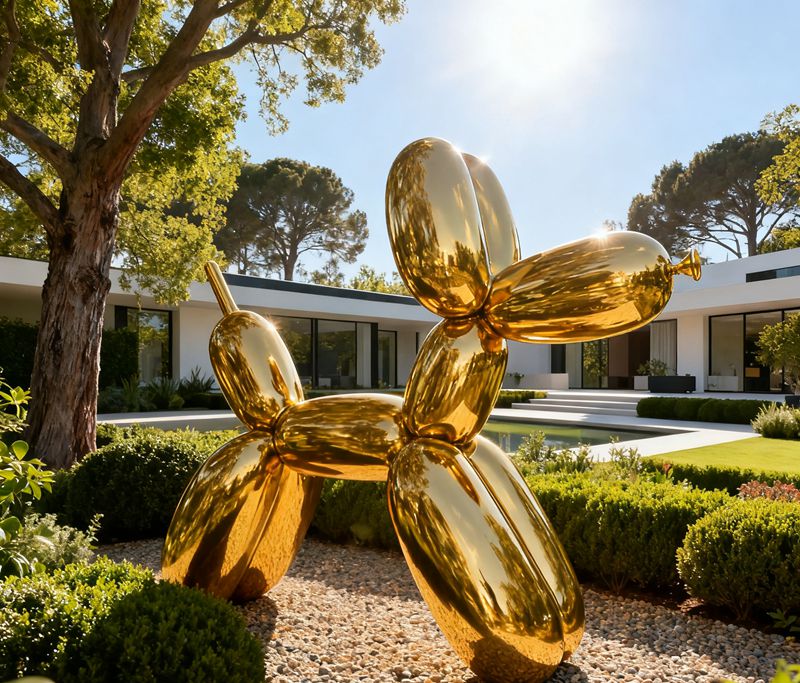 large golden stainless steel balloon dog sculpture for garden