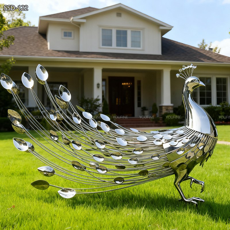 Custom Stainless Steel Peacock Sculpture - Metal Animal Sculpture - 3 modern lawn Stainless Steel Peacock Sculpture