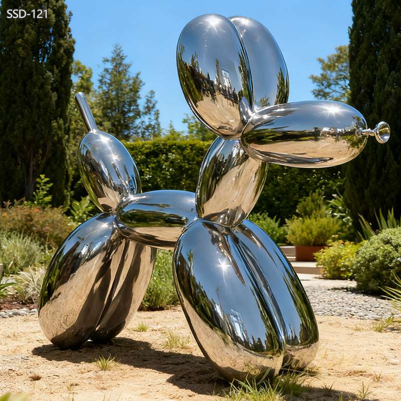 outdoor modern metal sliver balloon dog sculpture