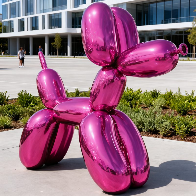 outdoor purple stainless steel balloon dog sculpture
