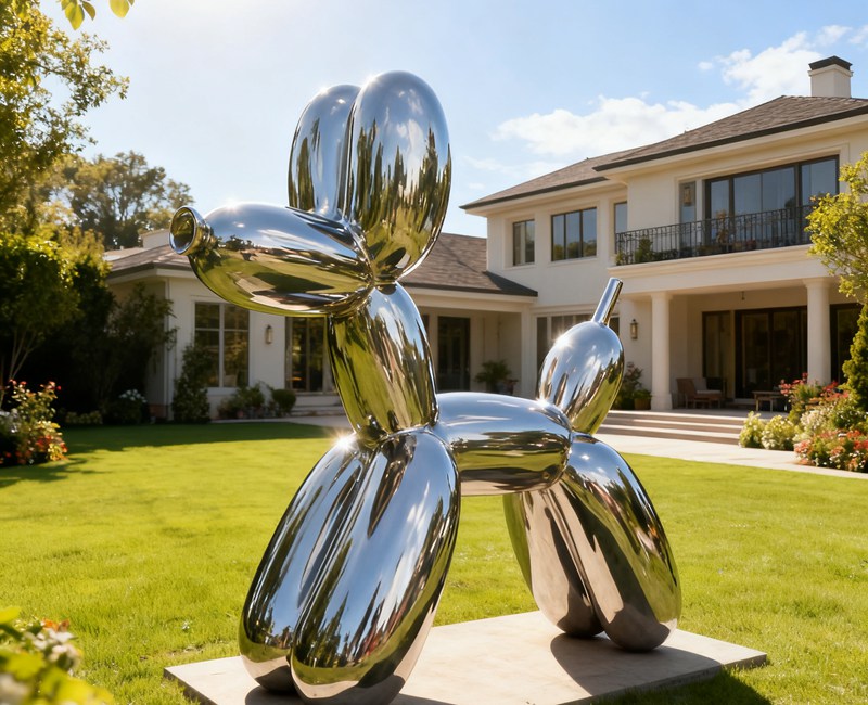 large stainless steel balloon dog sculpture
