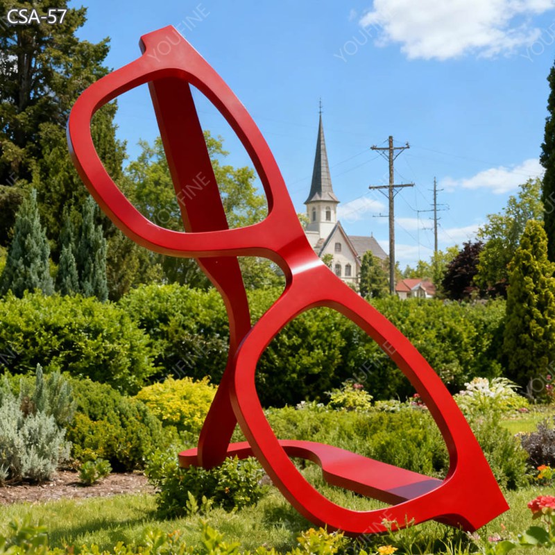 Large Painted Red Metal Art Eyeglasses Sculpture CSA-57 - Painted Metal Sculpture - 1 Large Painted Red Metal Art Eyeglasses Sculpture