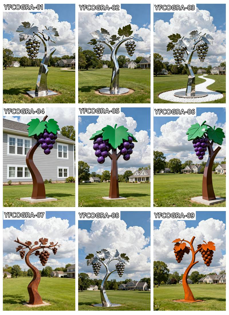 Corten Steel Grape Tree Sculpture for Outdoor SSP-042 - Metal Plant Sculpture - 4