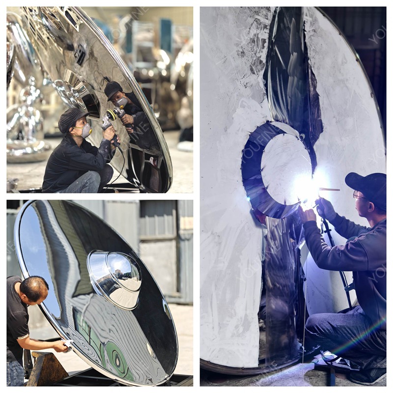 Stainless Steel Polished Mirror Finish UFO Sculpture SSO-086 - Square Sculpture - 6 Stainless Steel UFO Sculpture