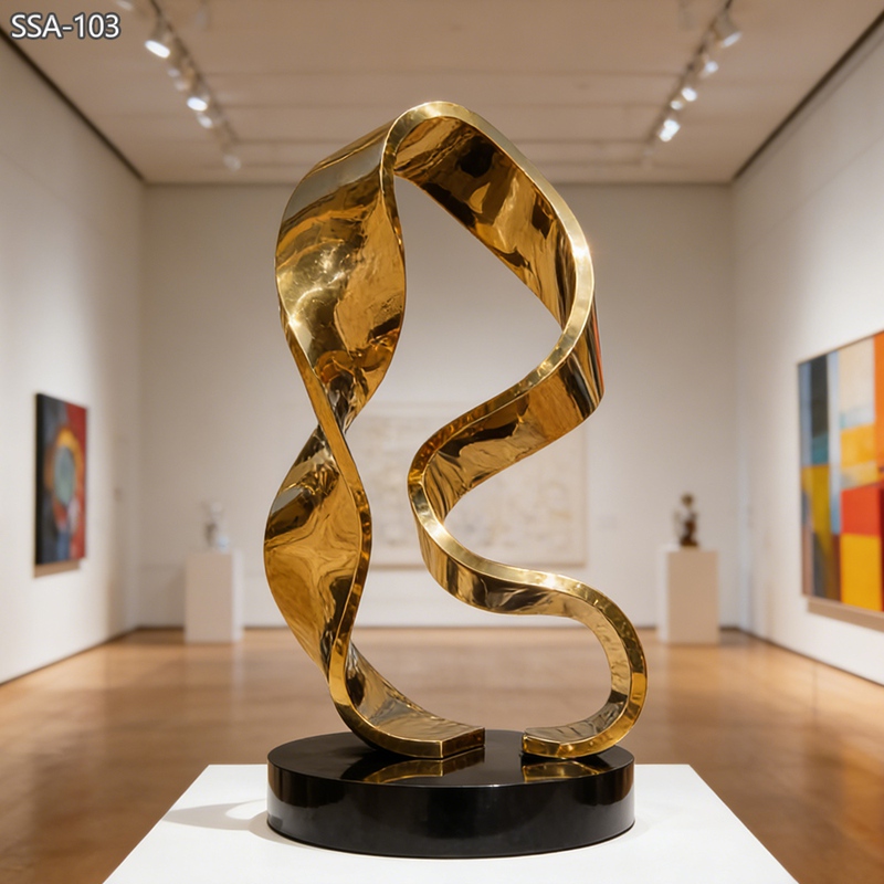 stainless steel abstract art sculpture with golden color