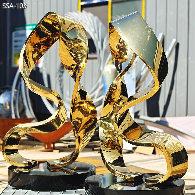 coated golden stainless steel abstract art sculpture