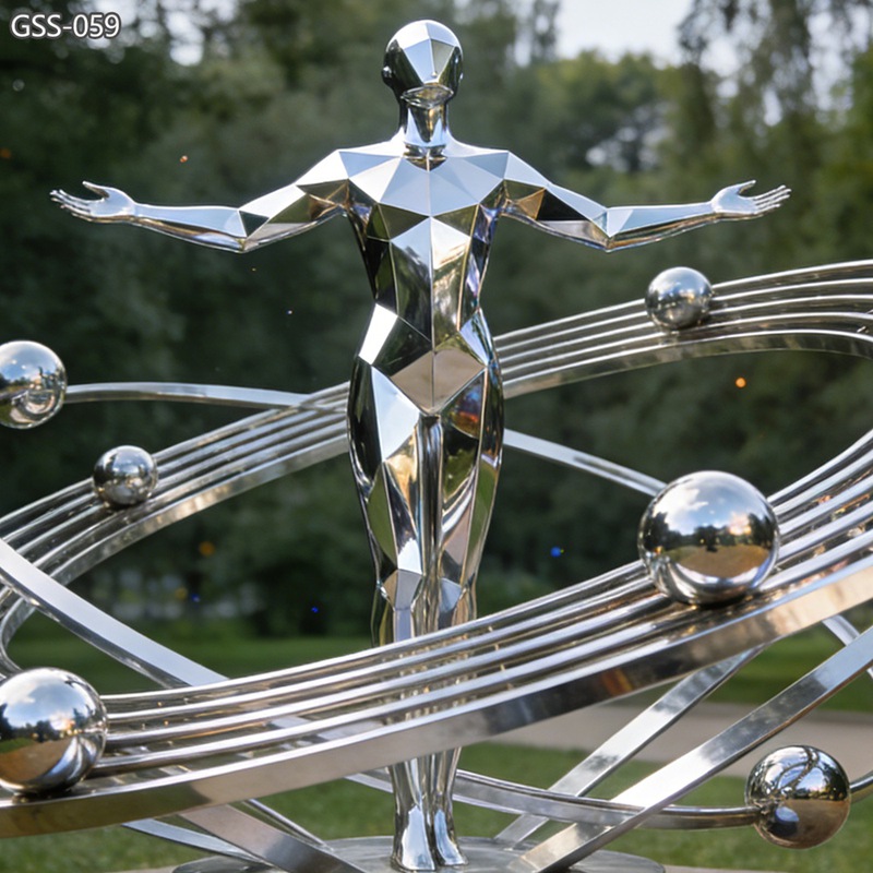 Stainless Steel Abstract Human Sculpture with Planet