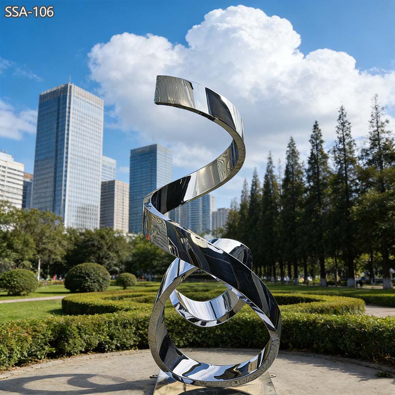 Mirror Polished Ribbon Sculpture SSA-106 - Garden Metal Sculpture - 4 stainless steel Ribbon Sculpture