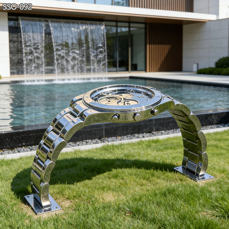 Modern Stainless Steel Watch Sculpture SSO-092 - Garden Metal Sculpture - 5 modern metal watch sculpture