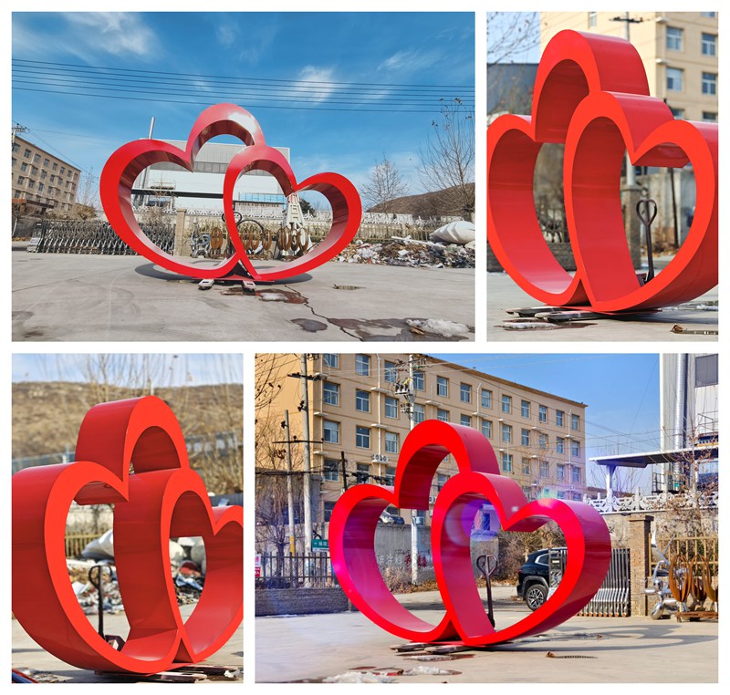 Red Stainless Steel Heart Sculpture CSS-576 - Garden Metal Sculpture - 2 METAL HEART SCULPTURE
