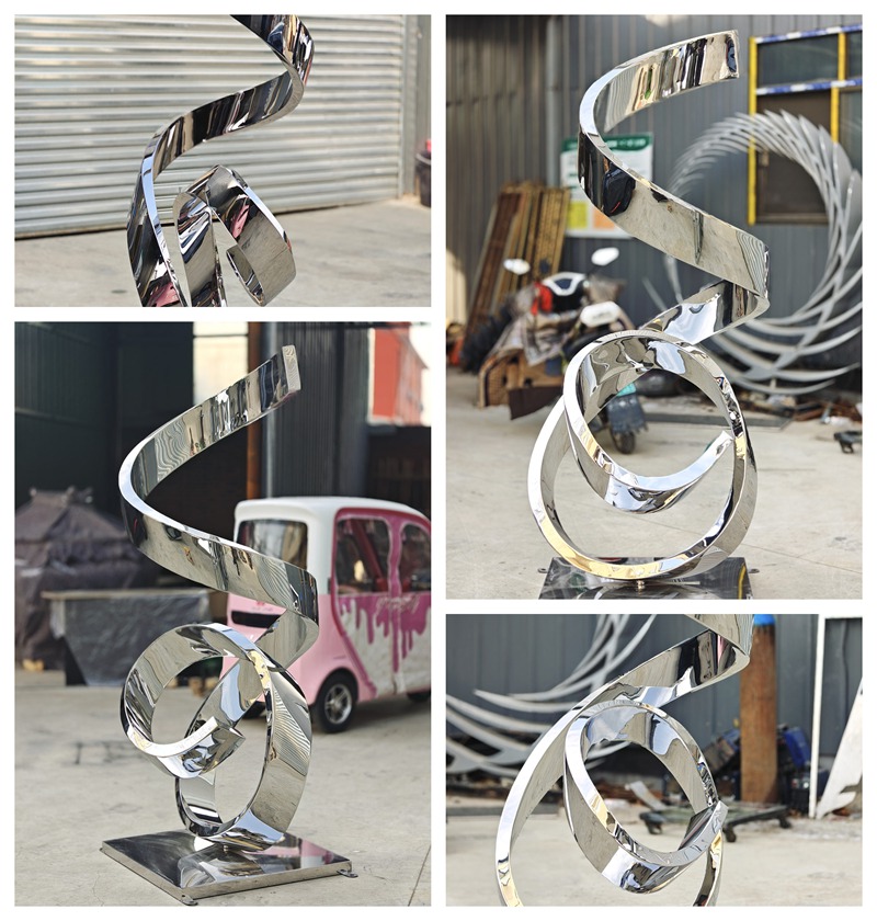 Mirror Polished Ribbon Sculpture SSA-106 - Garden Metal Sculpture - 2 stainless steel Ribbon Sculpture
