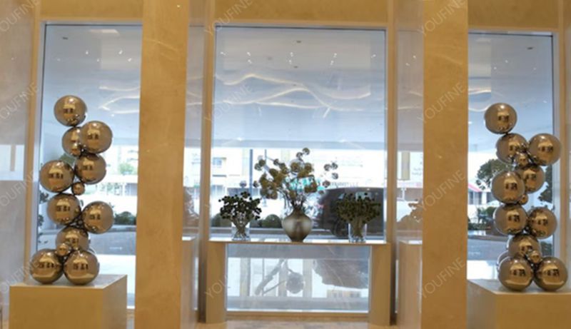 stainless steel modern metal ball column sculpture