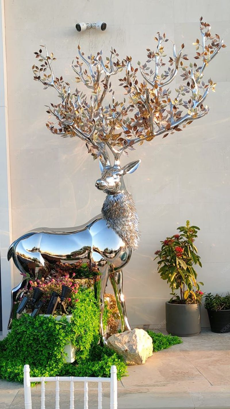 hotel sculpture - modern stainless steel deer sculpture