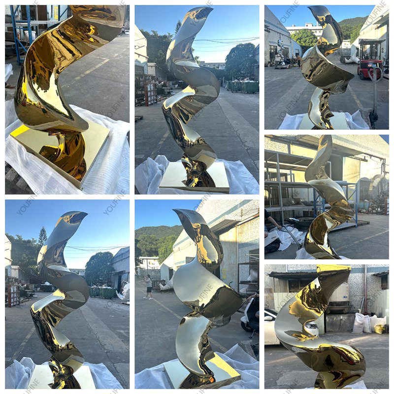 Luxury Gold Stainless Steel Abstract Sculpture - Commercial Center Square - 4 gold stainless steel abstract sculpture