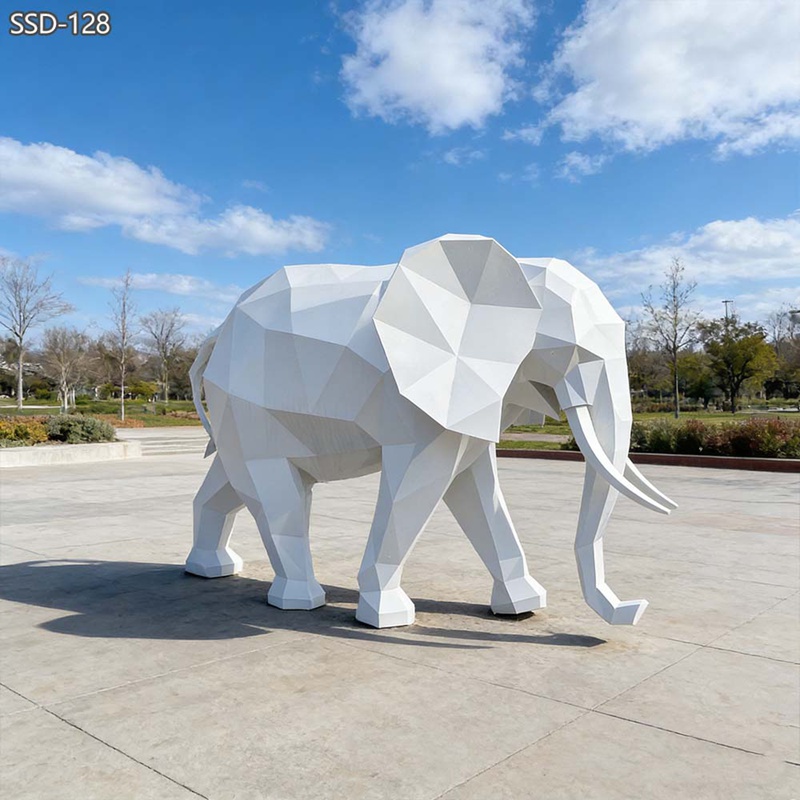 White Geometric Elephant Sculpture SSD-128 - Metal Elephant Sculpture - 1 white Geometric Elephant Sculpture