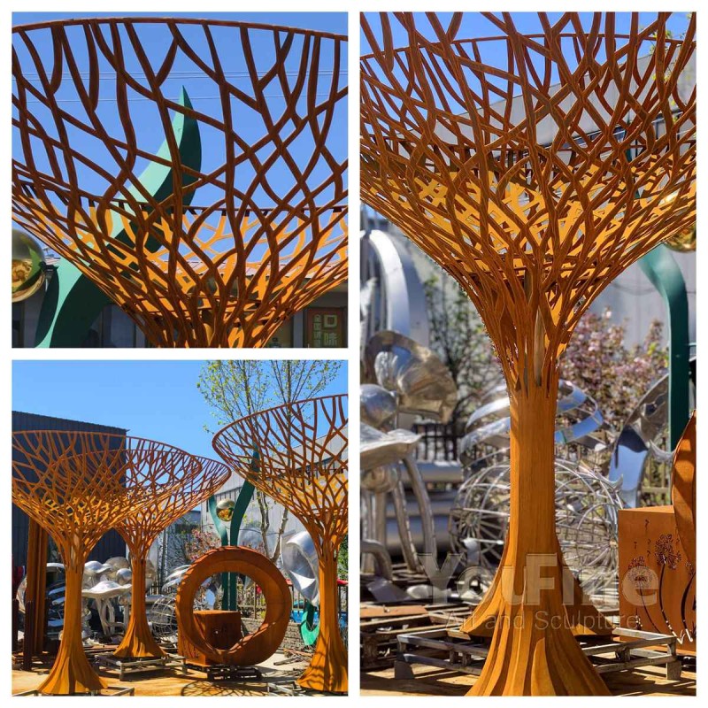 Large Steel Tree Sculptures with Abstract Canopy