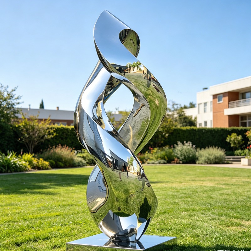 Mirror Finish Spiral Sculpture with Flowing Curves