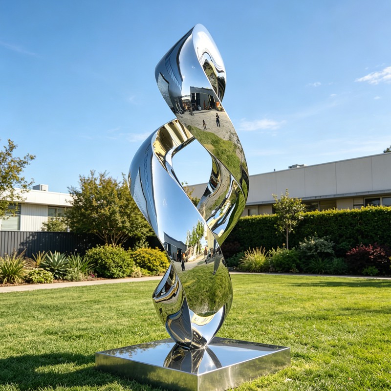 Large Outdoor Abstract Stainless Steel Sculpture with Flowing Curves