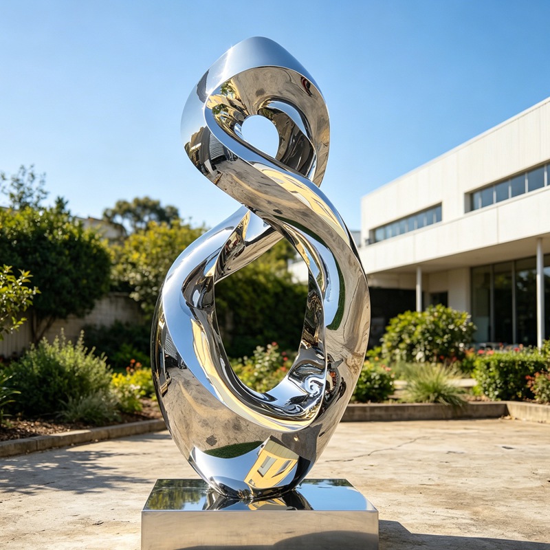Large Outdoor Abstract Stainless Steel Sculpture with Flowing Curves
