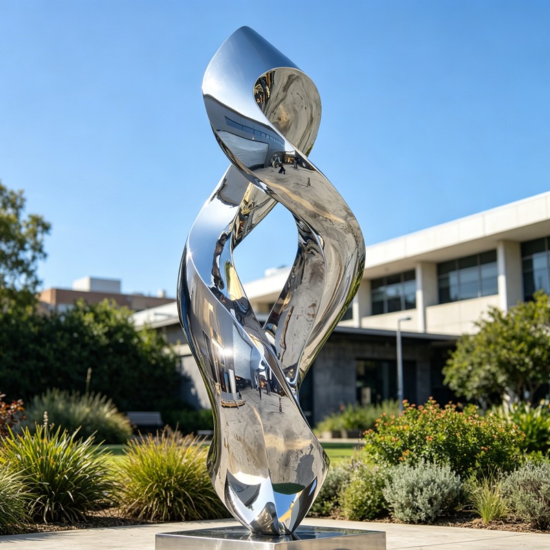 Large Outdoor Abstract Stainless Steel Sculpture with Flowing Curves