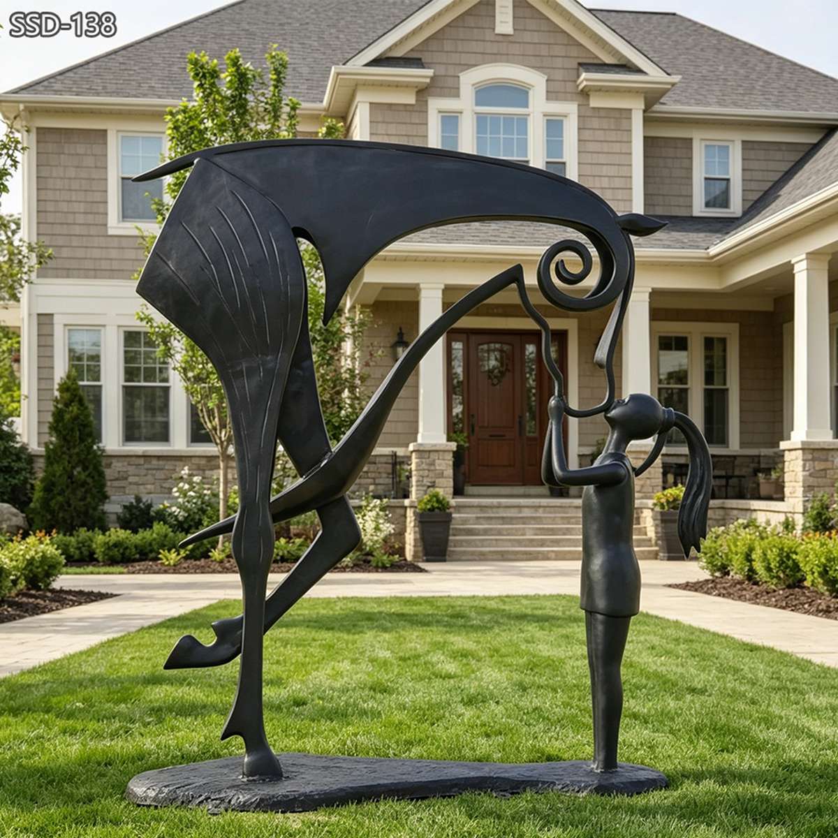 Abstract Horse and Girl Sculpture - Stainless Steel Horse Sculpture | Modern & Life Size Statues for Sale - 1 metal Abstract Horse and Girl Sculpture