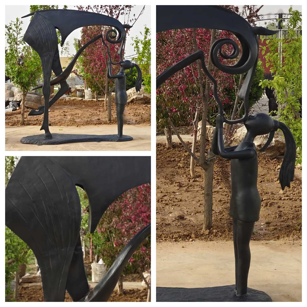 Abstract Horse and Girl Sculpture - Stainless Steel Horse Sculpture | Modern & Life Size Statues for Sale - 2 high quality metal Abstract Horse and Girl Sculpture