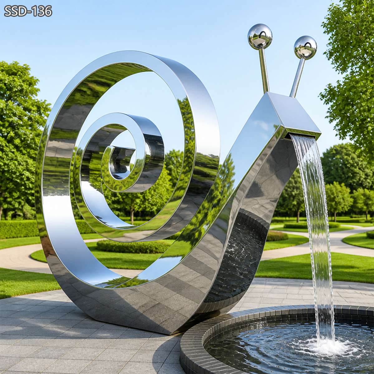high quality Stainless Steel Snail Fountain Sculpture