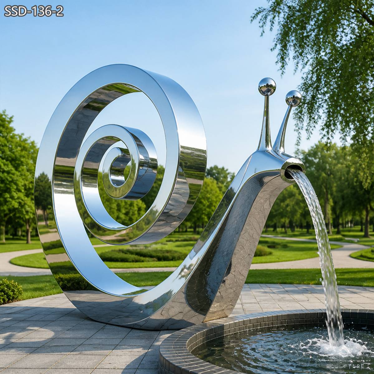 modern abstract Stainless Steel Snail Fountain Sculpture