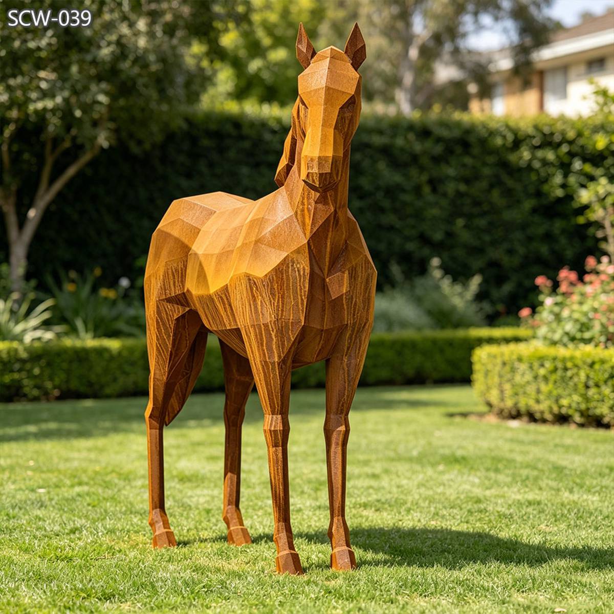 Geometric Corten Steel Horse Sculpture for lawn