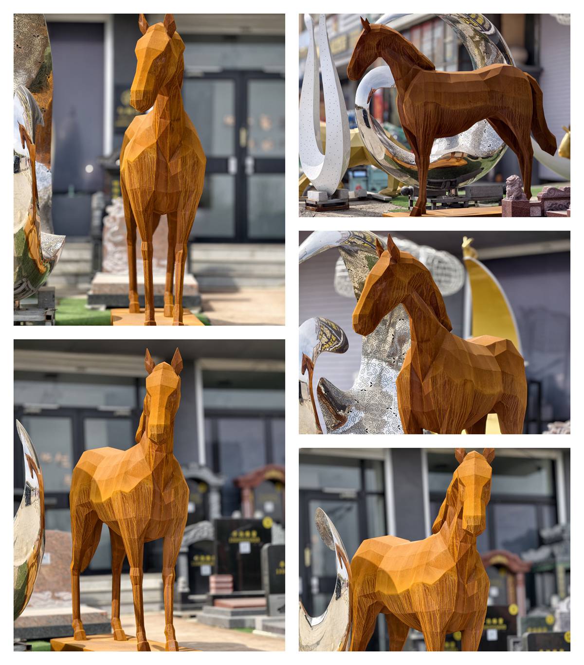 Geometric Corten Steel Horse Sculpture in factory