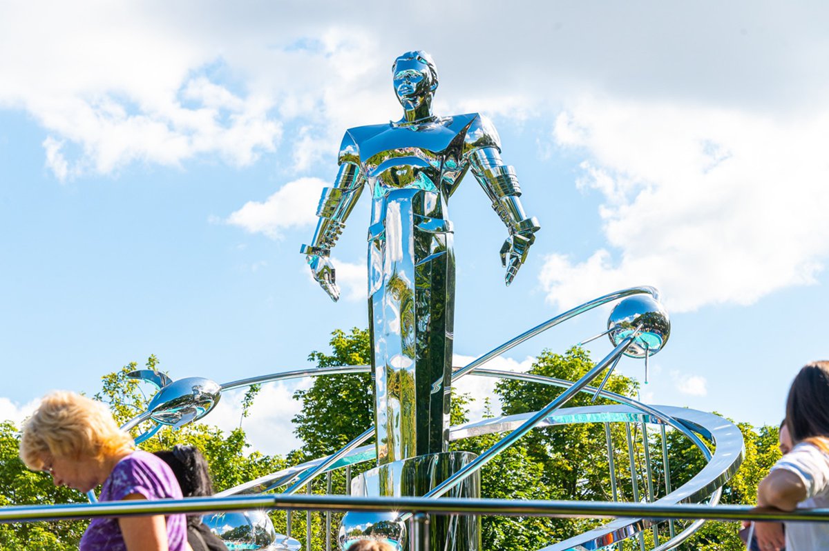 Large Stainless Steel Cosmic Figure Sculpture Fountain - Modern Galaxy & Orbit Water Feature - Landscape Sculpture - 1 Large mirror polished Stainless Steel Cosmic Figure Sculpture Fountain - Modern Galaxy & Orbit Water Feature