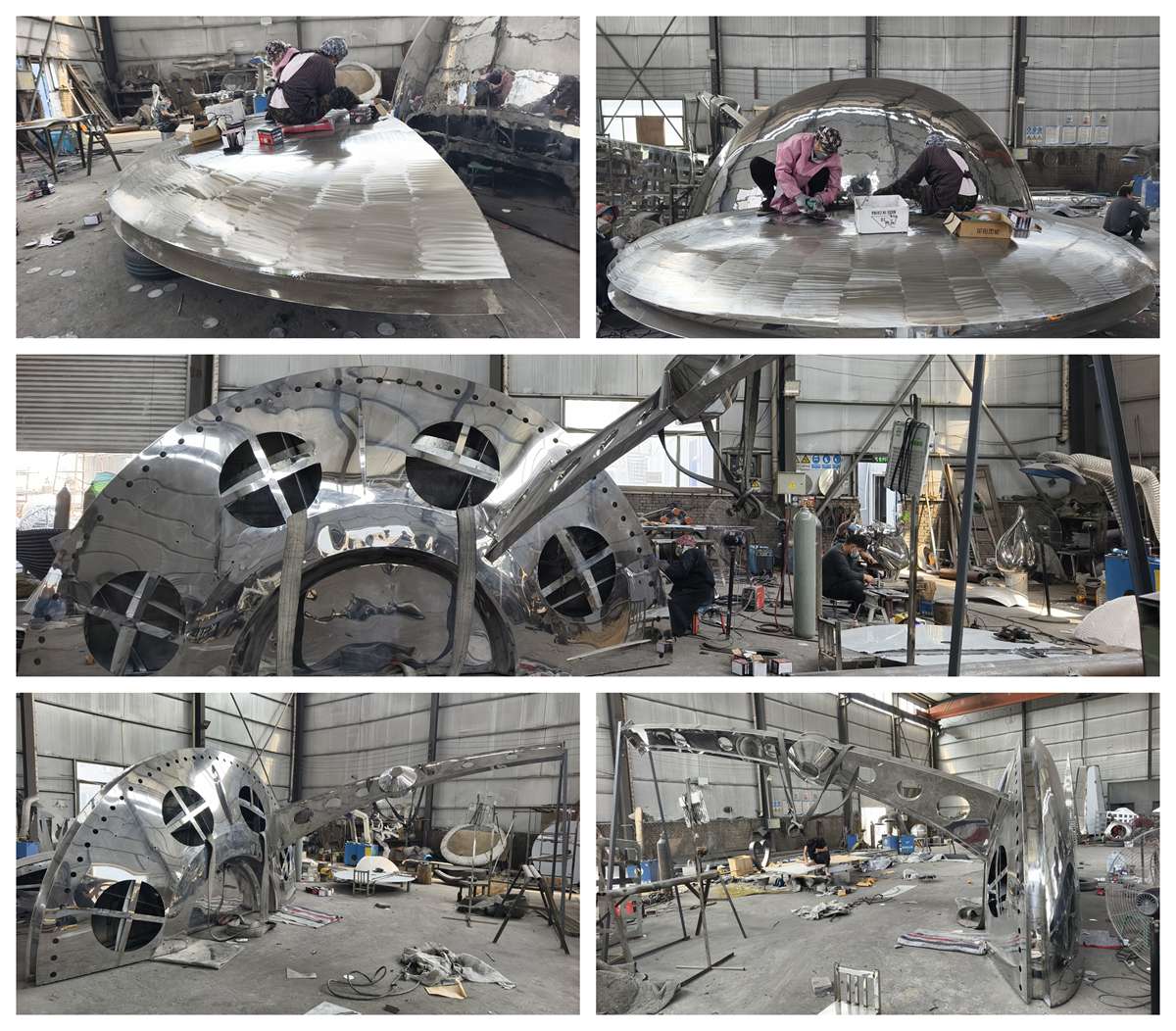 Stainless Steel UFO Fountain Sculpture in factory