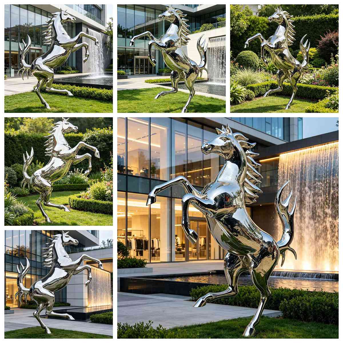 modern metal Mirror Polished Ferrari Horse Sculpture