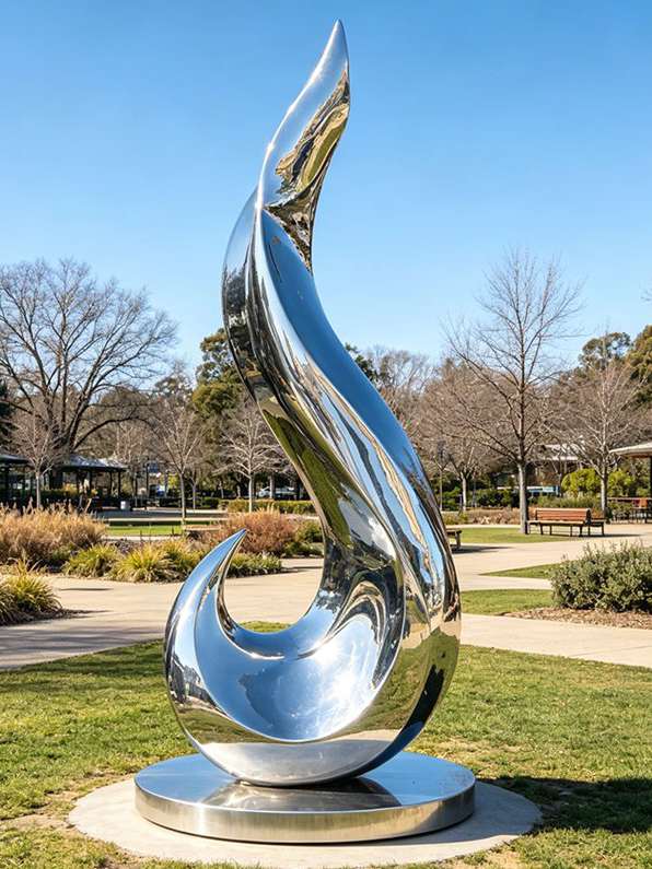 Outdoor garden flame sculpture – weather-resistant metal art