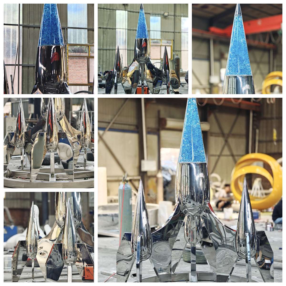 Modern Mirror Polished Rocket Fountain Sculpture - Abstract Water Sculpture - 4 stainless steel Rocket Fountain Sculpture in youfine factory