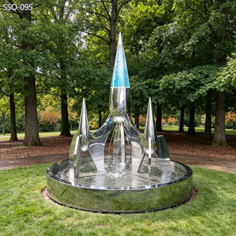 Modern Mirror Polished Rocket Fountain Sculpture