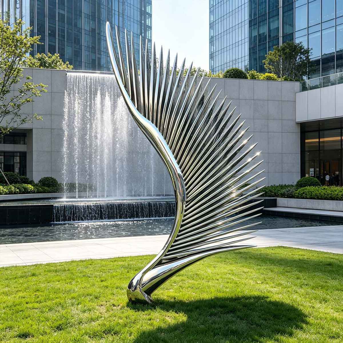 Modern Mirror Polished Wing Sculpture - Stainless Steel Wing Sculptures - 6 Modern Mirror Polished Stainless Steel Wing Sculpture