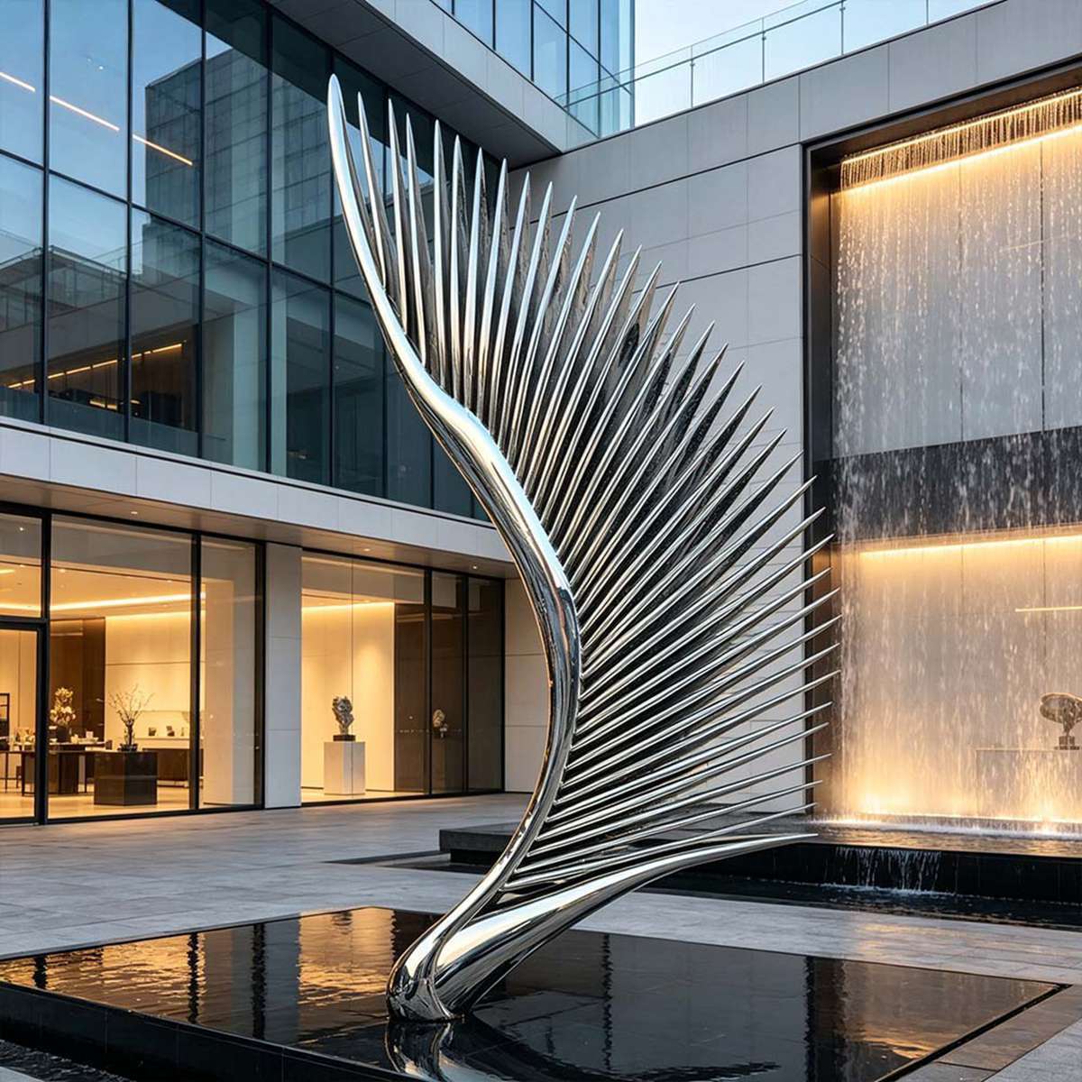 Modern Mirror Polished Stainless Steel Wing Sculpture for shopping mall